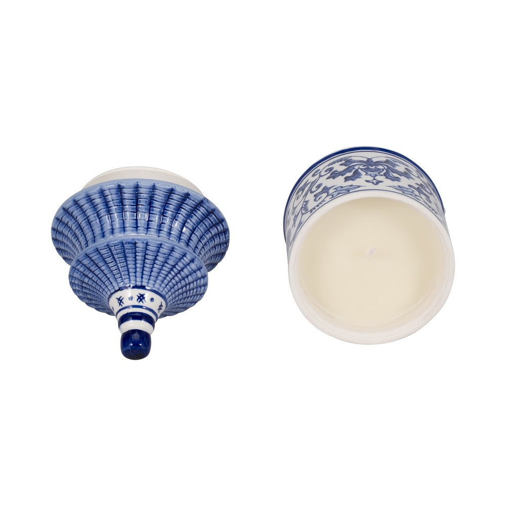 Chinoiserie Pagoda Candle | 9oz Plumeria Scent Blue & White Ceramic 7"