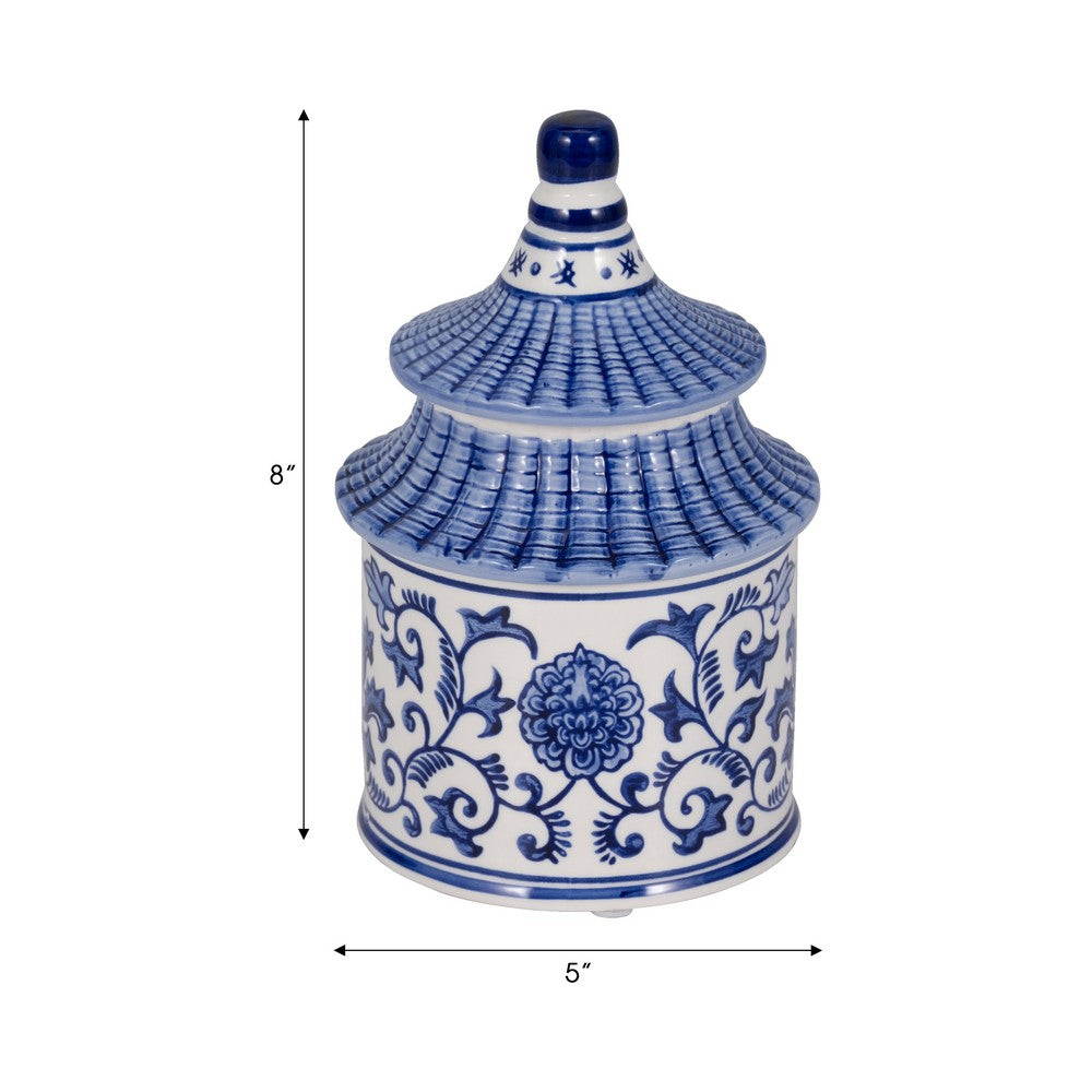 Chinoiserie Pagoda Candle | 9oz Plumeria Scent Blue & White Ceramic 7"