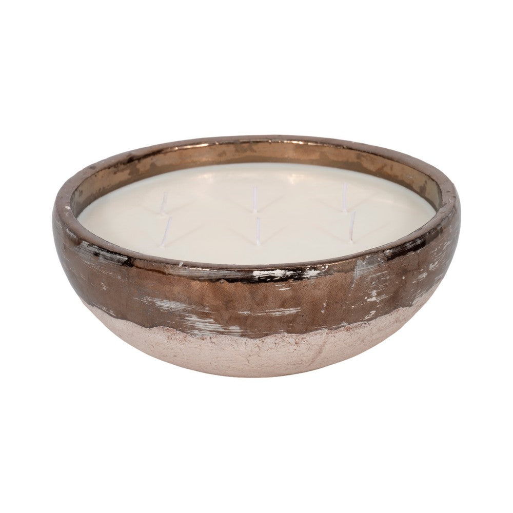 Pine Scented Bowl Candle | Handcrafted Gold & Gray Terracotta 12"