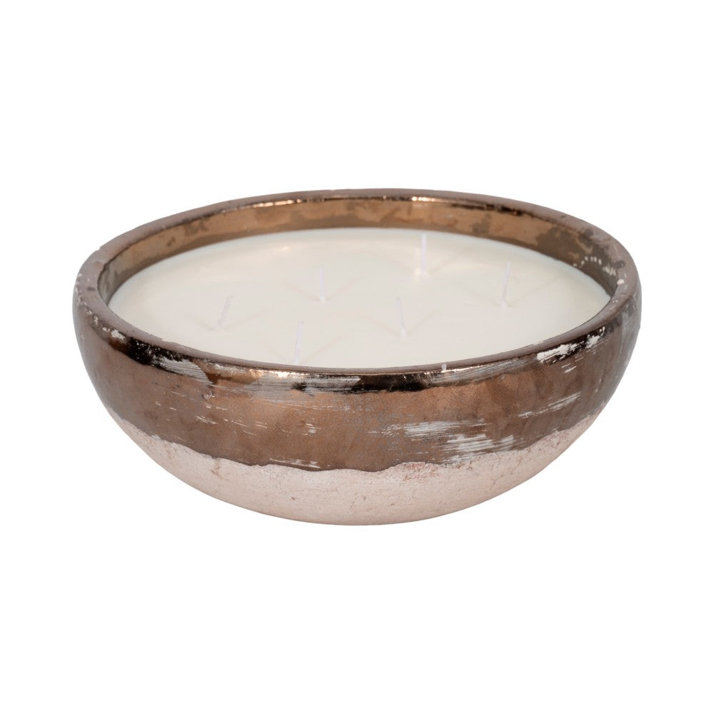 Pine Scented Bowl Candle | Handcrafted Gold & Gray Terracotta 12"