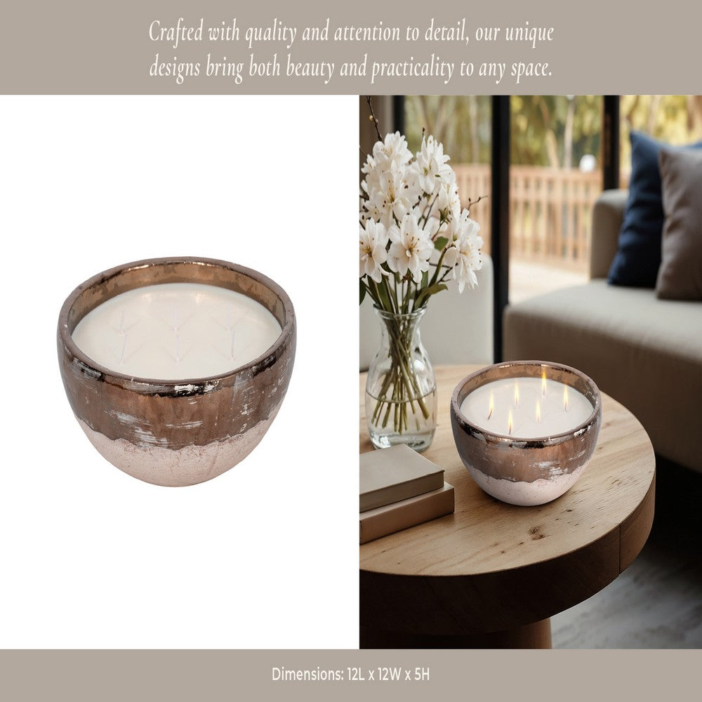 Pine Scented Bowl Candle | Handcrafted Gold & Gray Terracotta 12"