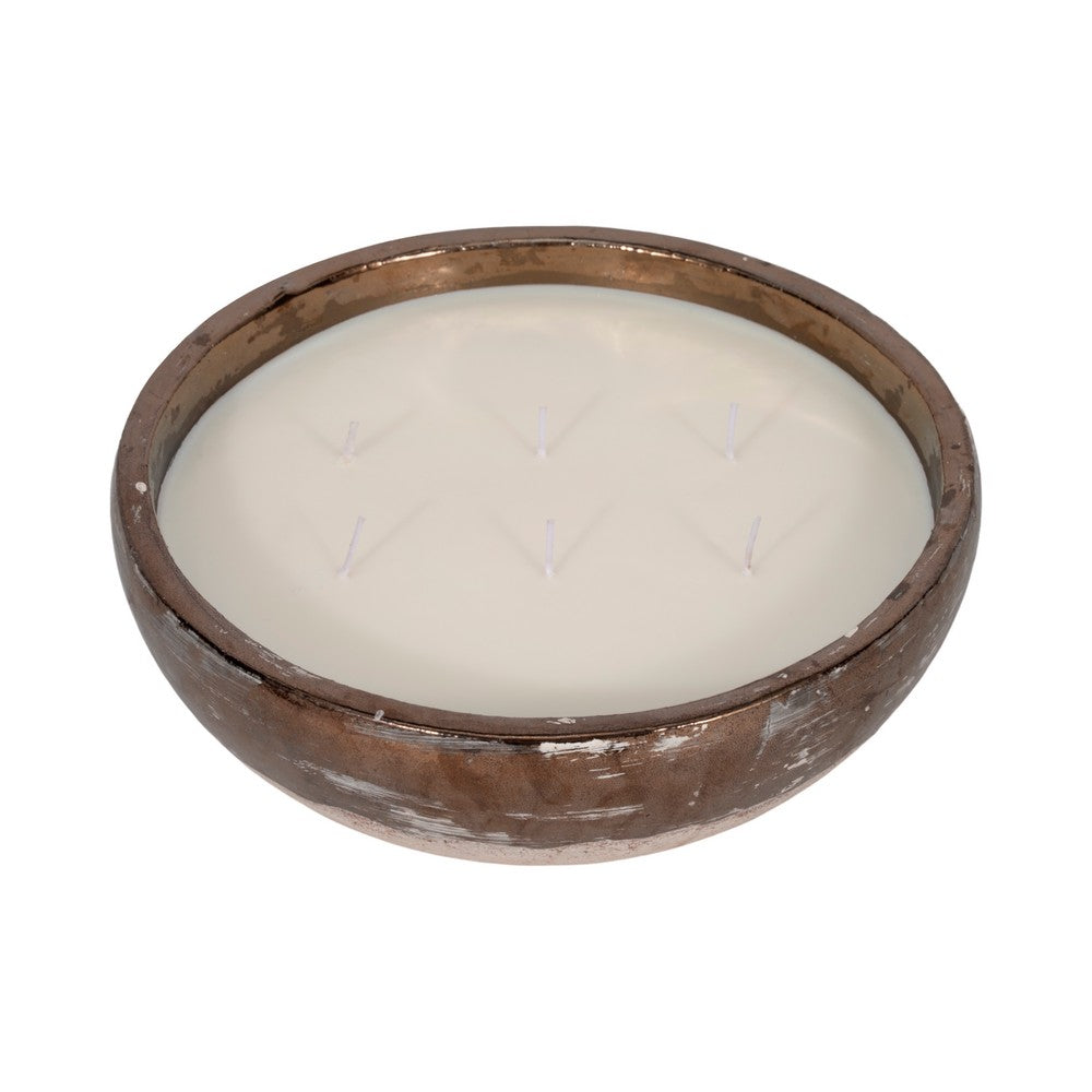Pine Scented Bowl Candle | Handcrafted Gold & Gray Terracotta 12"