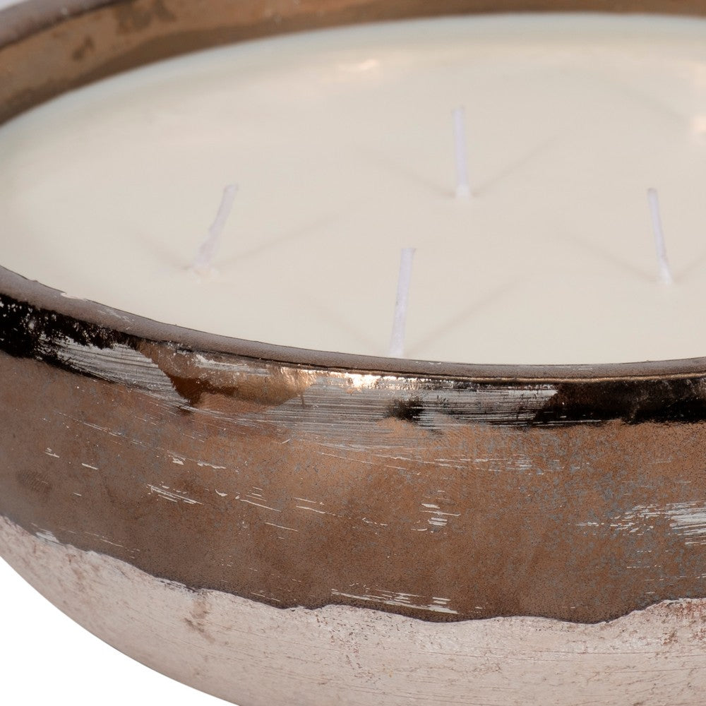 Pine Scented Bowl Candle | Handcrafted Gold & Gray Terracotta 12"