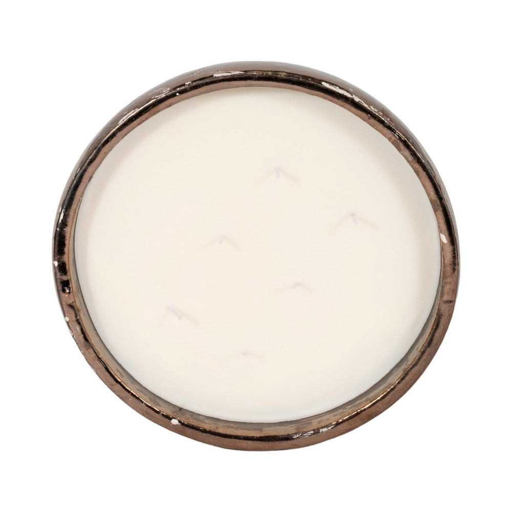 Pine Scented Bowl Candle | Handcrafted Gold & Gray Terracotta 12"