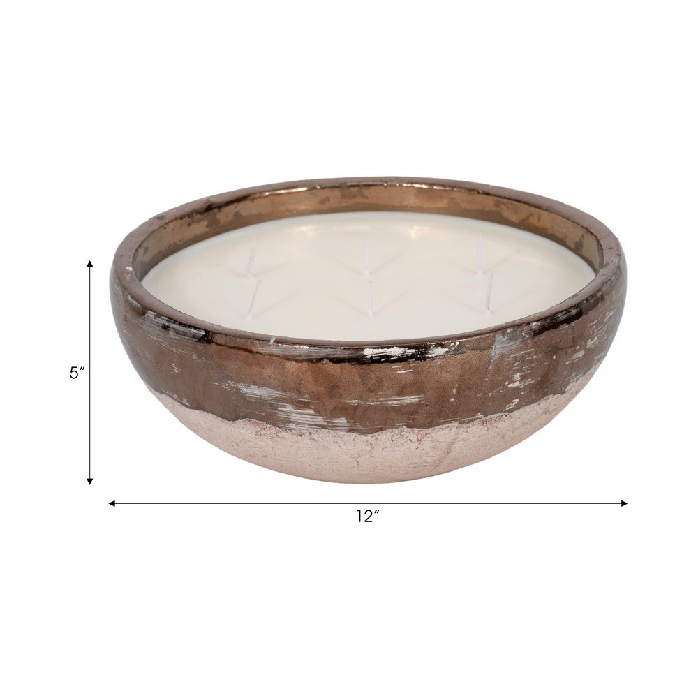 Pine Scented Bowl Candle | Handcrafted Gold & Gray Terracotta 12"