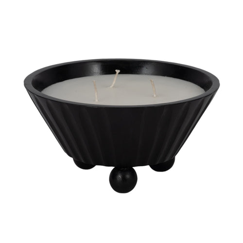 Footed Bowl Candle | 17oz Scented Wax with 3 Wicks | 9" Black Wood