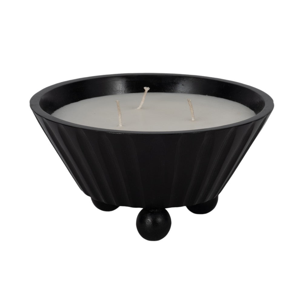 Footed Bowl Candle | 17oz Scented Wax with 3 Wicks | 9" Black Wood