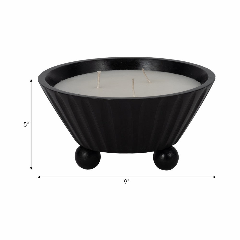 Footed Bowl Candle | 17oz Scented Wax with 3 Wicks | 9" Black Wood