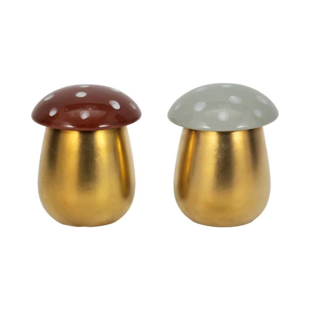 Mushroom Shape Candle Set of 2 | Gold Base with Brown & Ivory Tops
