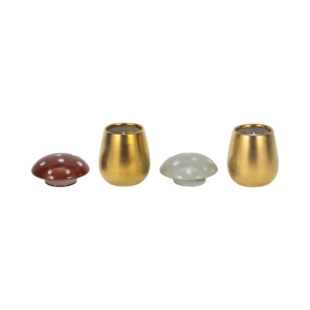 Mushroom Shape Candle Set of 2 | Gold Base with Brown & Ivory Tops