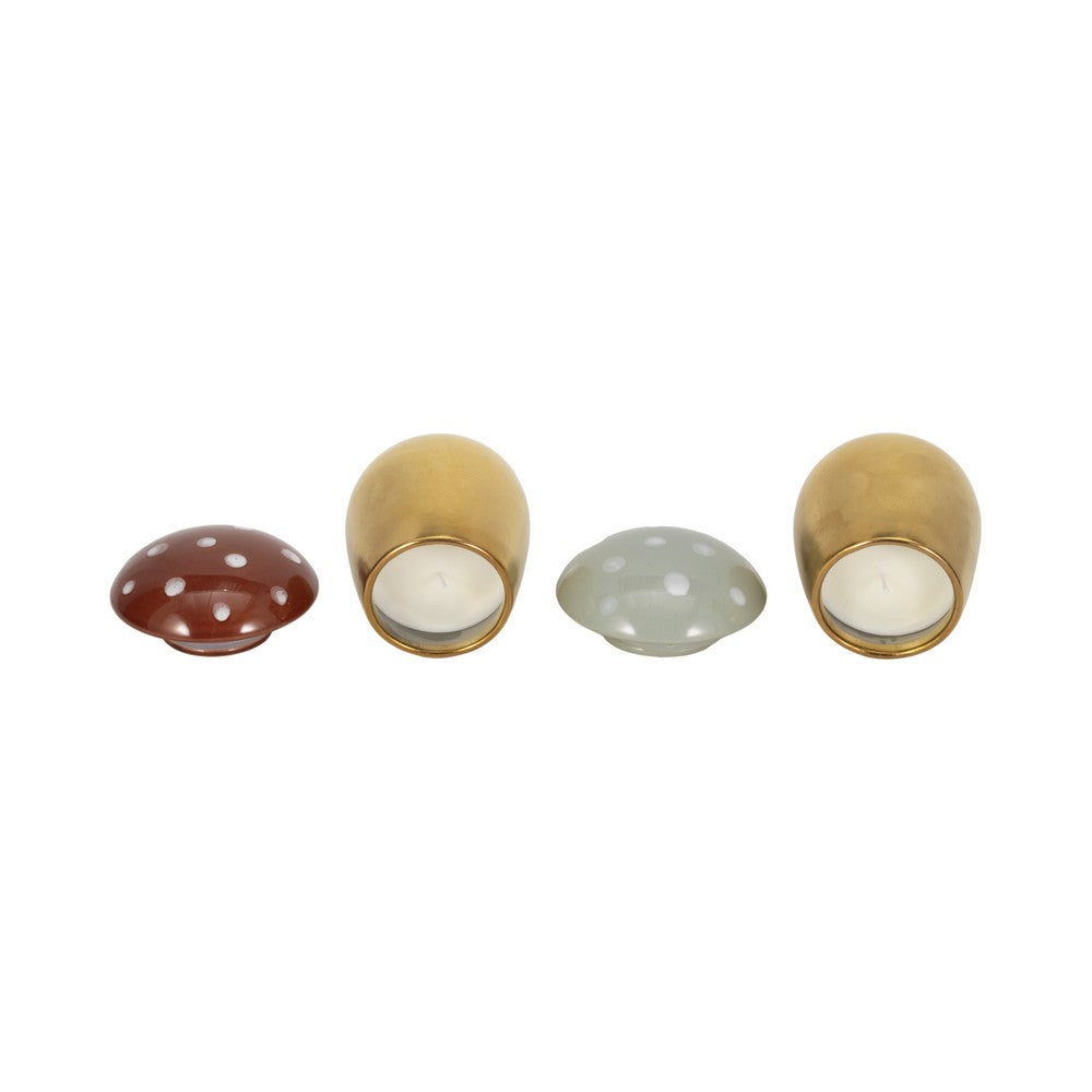 Mushroom Shape Candle Set of 2 | Gold Base with Brown & Ivory Tops