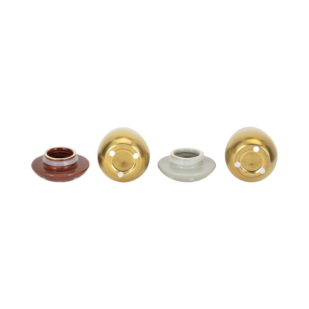 Mushroom Shape Candle Set of 2 | Gold Base with Brown & Ivory Tops