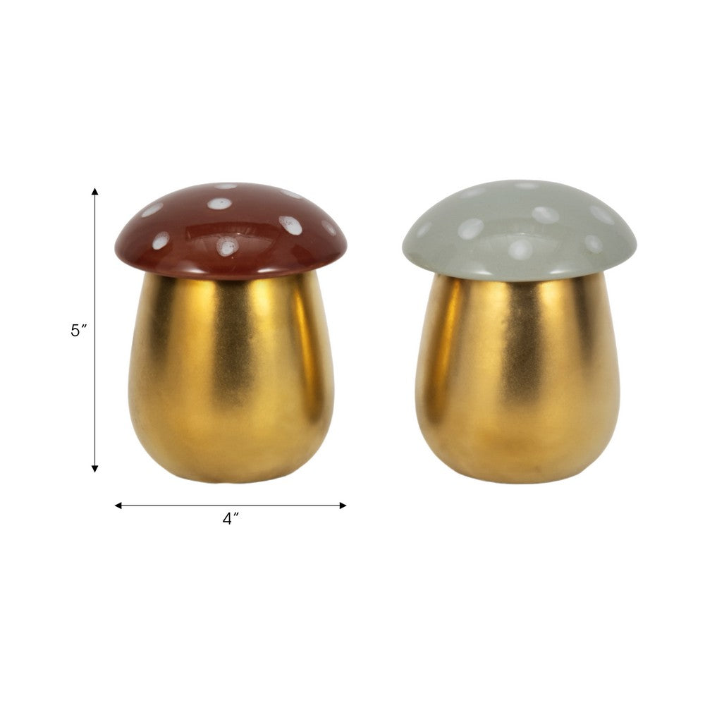 Mushroom Shape Candle Set of 2 | Gold Base with Brown & Ivory Tops
