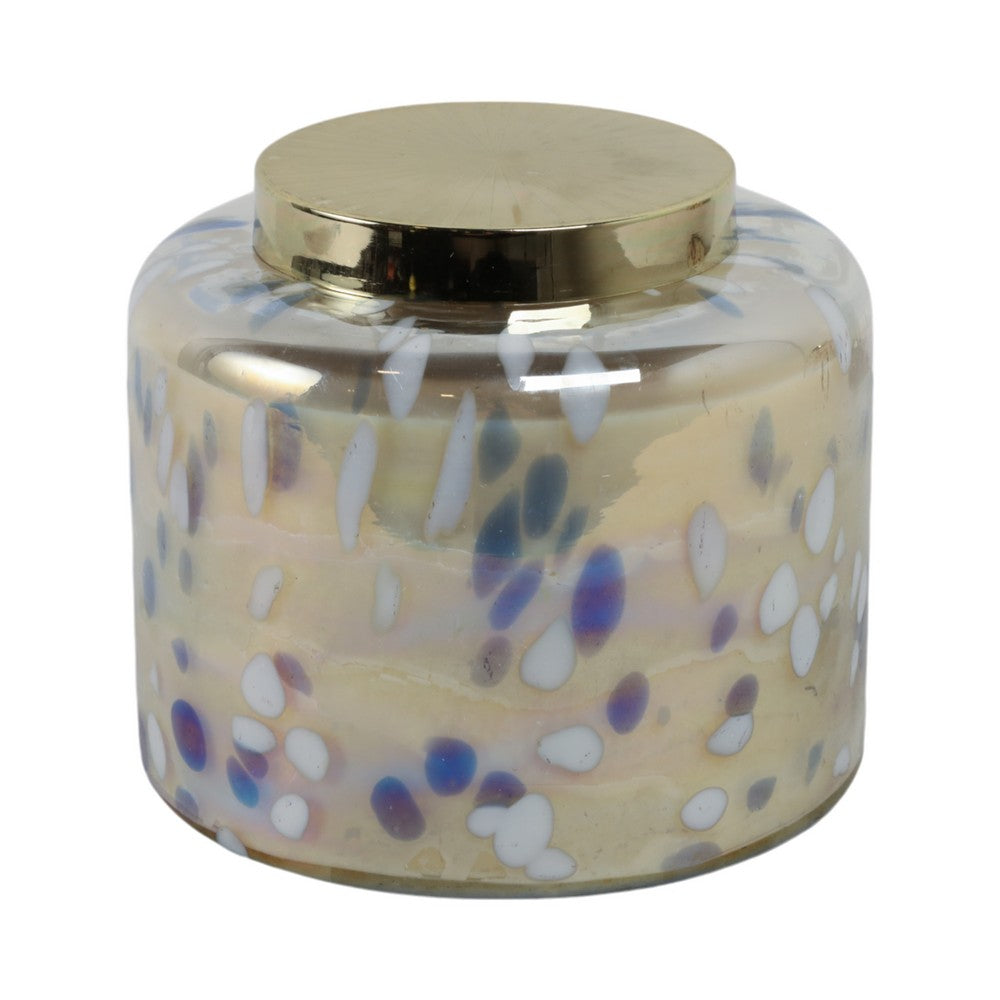 Rhea Jasmine Scented Candle with Lid | Gold-Blue Speckled Glass 9"