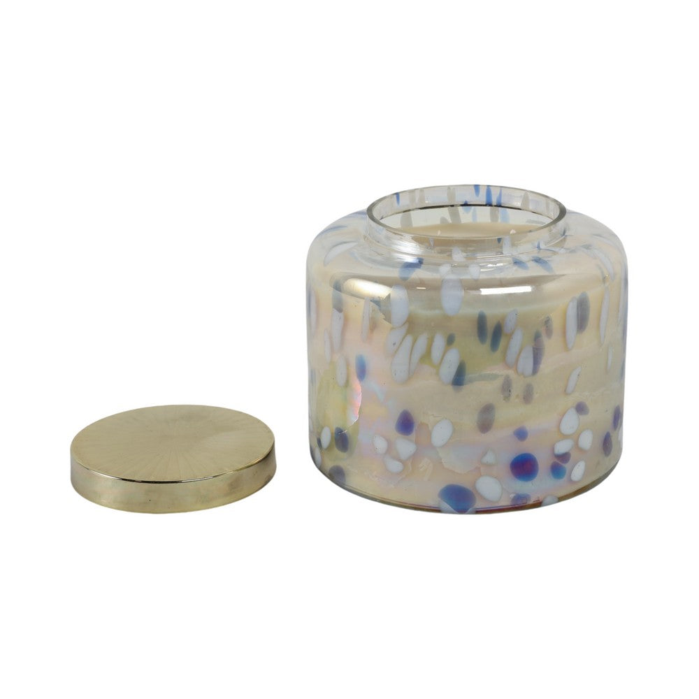 Rhea Jasmine Scented Candle with Lid | Gold-Blue Speckled Glass 9"