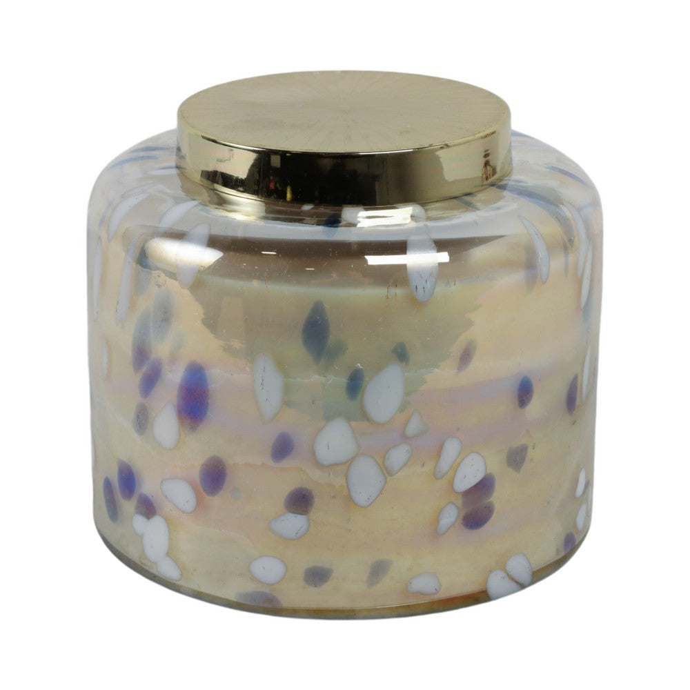 Rhea Jasmine Scented Candle with Lid | Gold-Blue Speckled Glass 9"