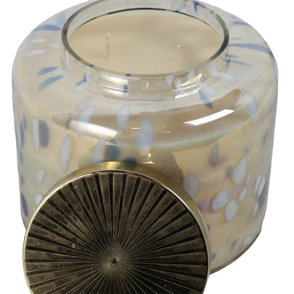 Rhea Jasmine Scented Candle with Lid | Gold-Blue Speckled Glass 9"