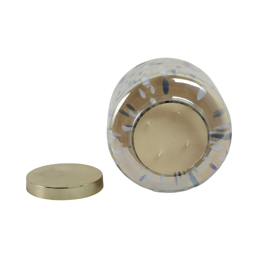 Rhea Jasmine Scented Candle with Lid | Gold-Blue Speckled Glass 9"