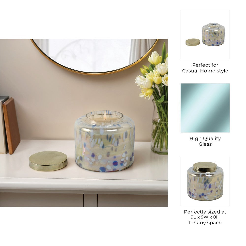 Rhea Jasmine Scented Candle with Lid | Gold-Blue Speckled Glass 9"