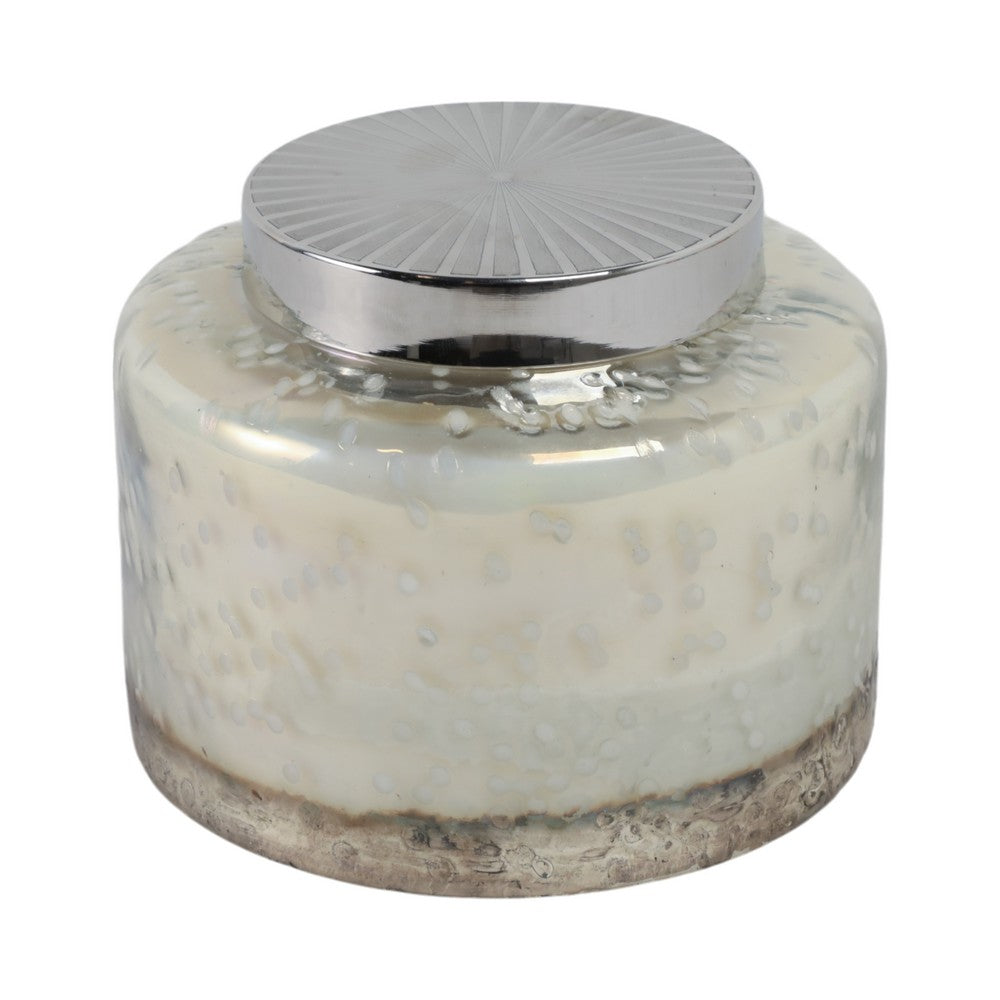 71oz Candle with Lid | Lavender Scent | Clear Speckled Glass | Silver | 7"
