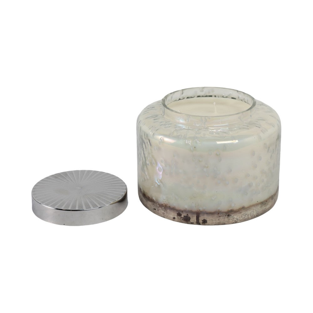 71oz Candle with Lid | Lavender Scent | Clear Speckled Glass | Silver | 7"