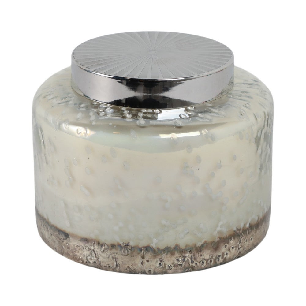 71oz Candle with Lid | Lavender Scent | Clear Speckled Glass | Silver | 7"
