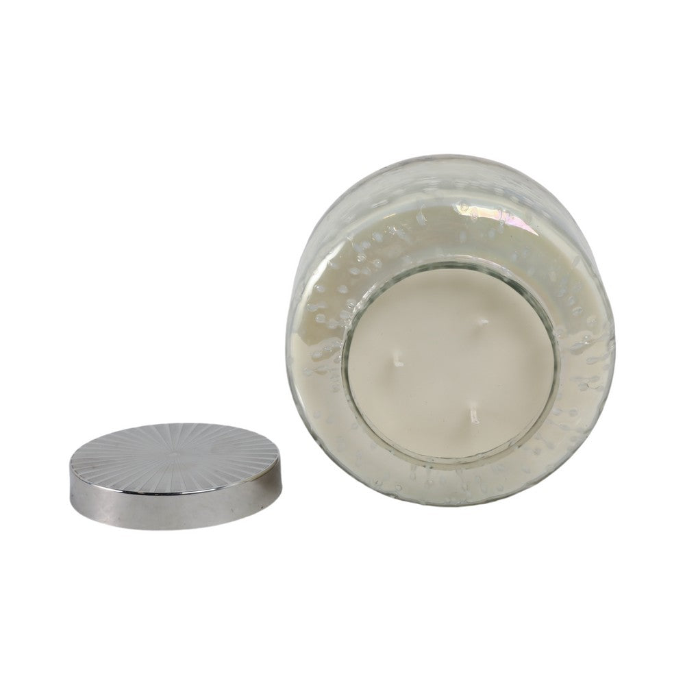 71oz Candle with Lid | Lavender Scent | Clear Speckled Glass | Silver | 7"