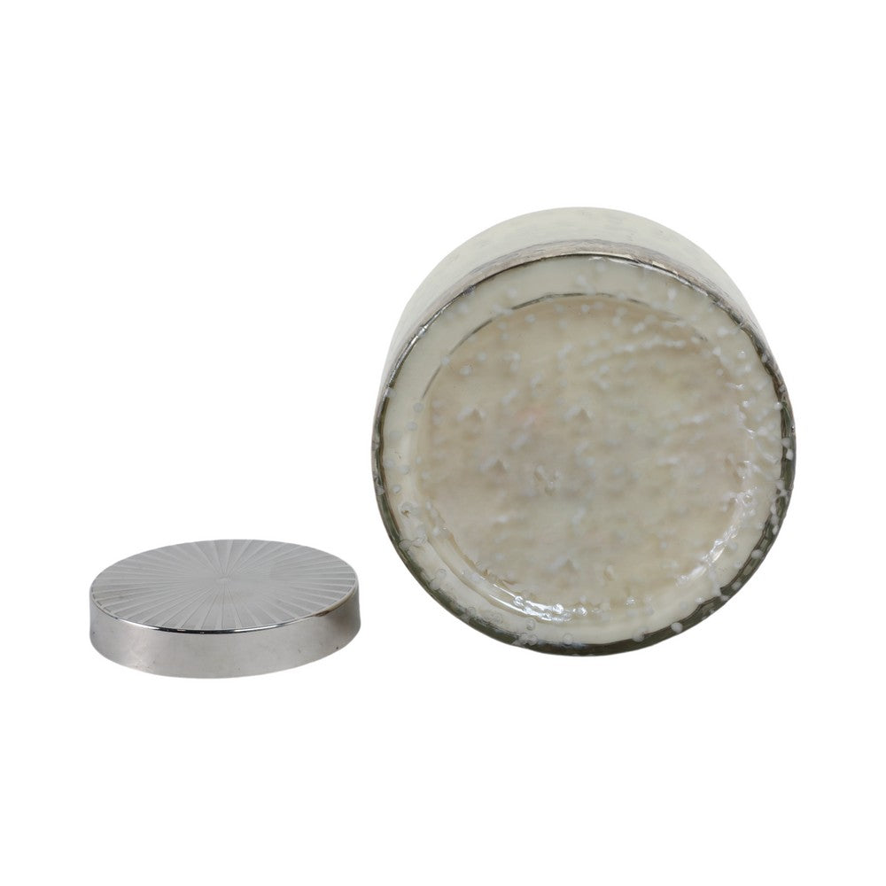 71oz Candle with Lid | Lavender Scent | Clear Speckled Glass | Silver | 7"