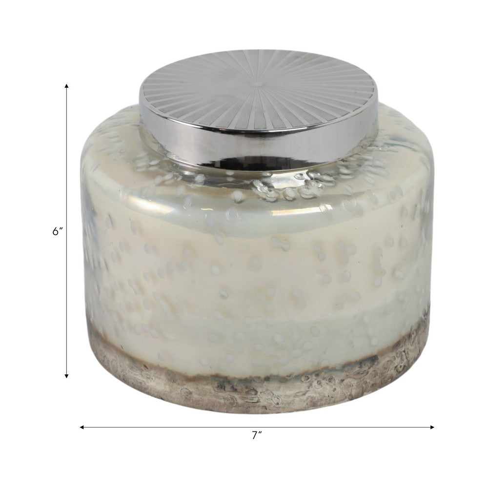 71oz Candle with Lid | Lavender Scent | Clear Speckled Glass | Silver | 7"