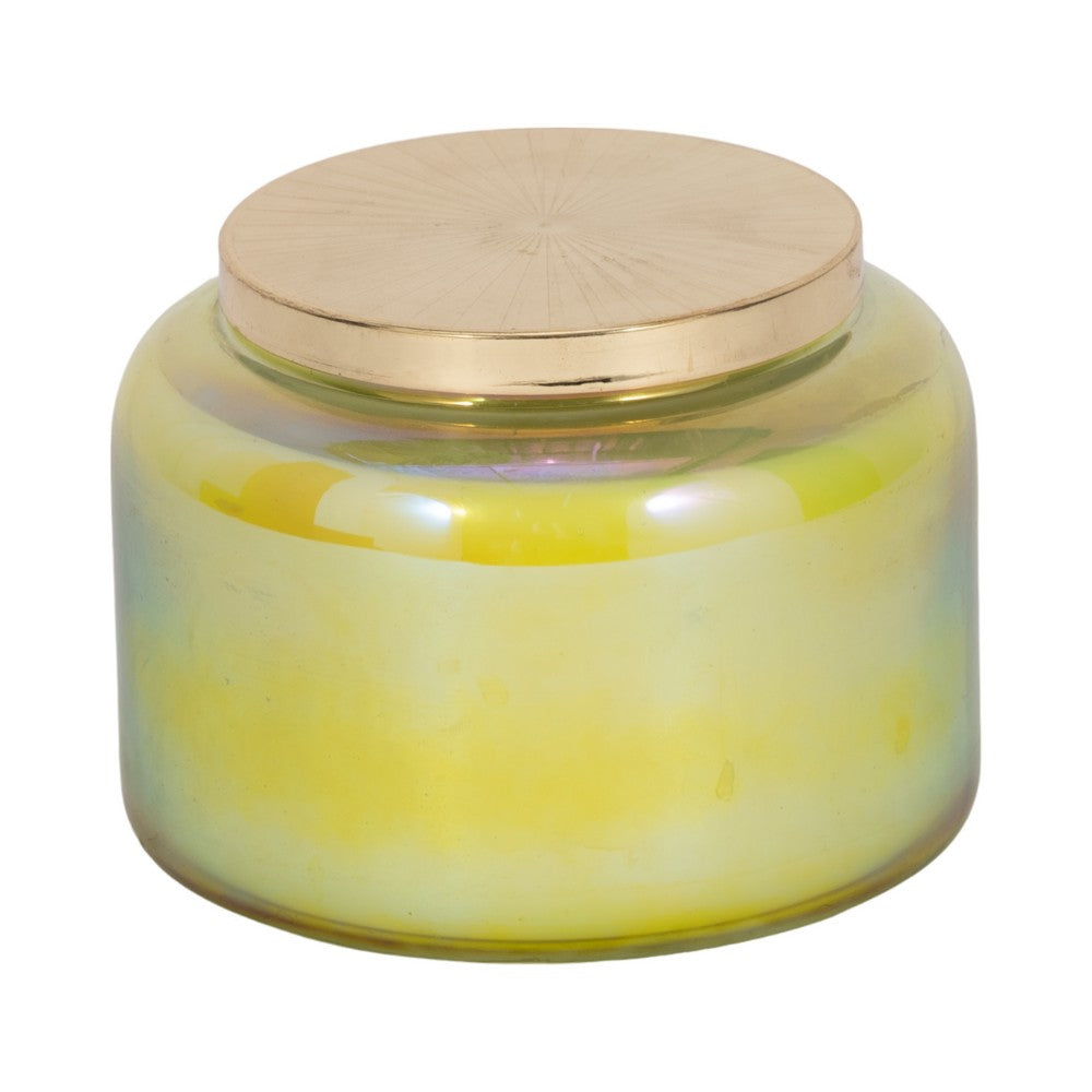 Lidded Candle with 23oz Verbena Scented Wax | 5" Luster Green | Gold