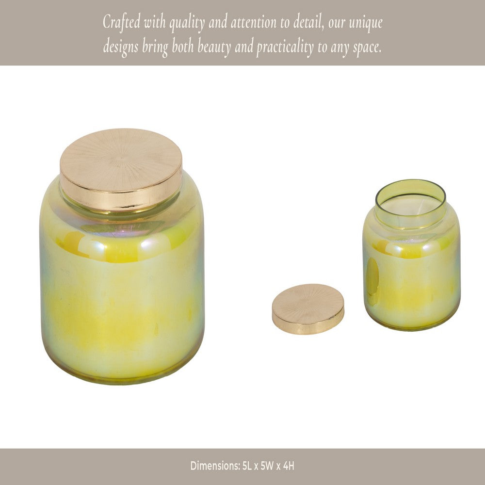 Lidded Candle with 23oz Verbena Scented Wax | 5" Luster Green | Gold