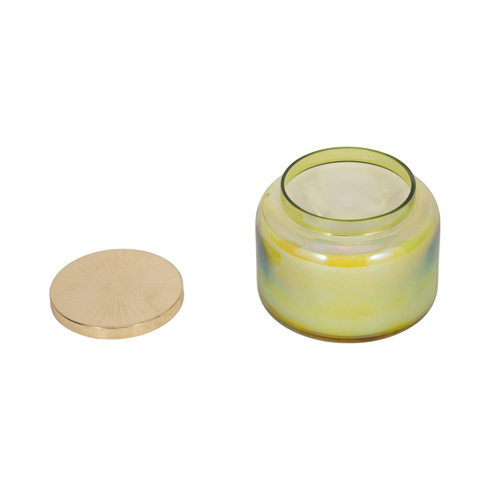 Lidded Candle with 23oz Verbena Scented Wax | 5" Luster Green | Gold