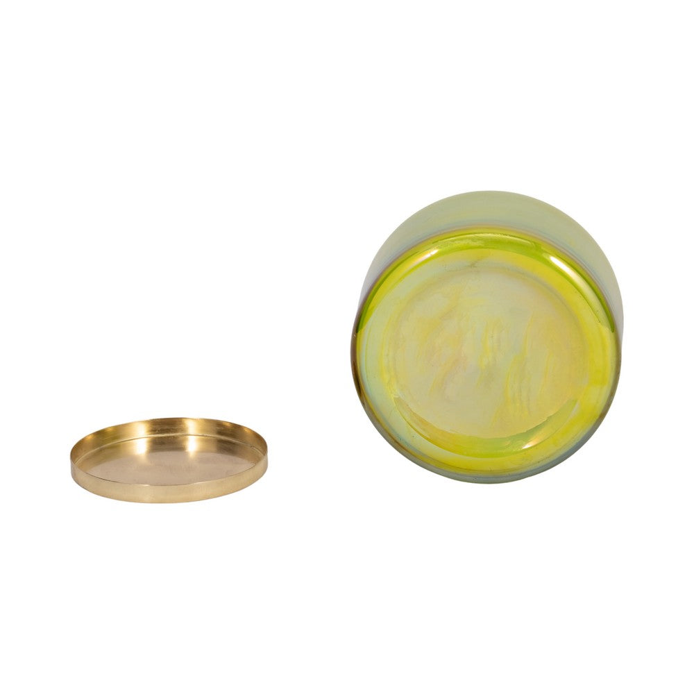 Lidded Candle with 23oz Verbena Scented Wax | 5" Luster Green | Gold