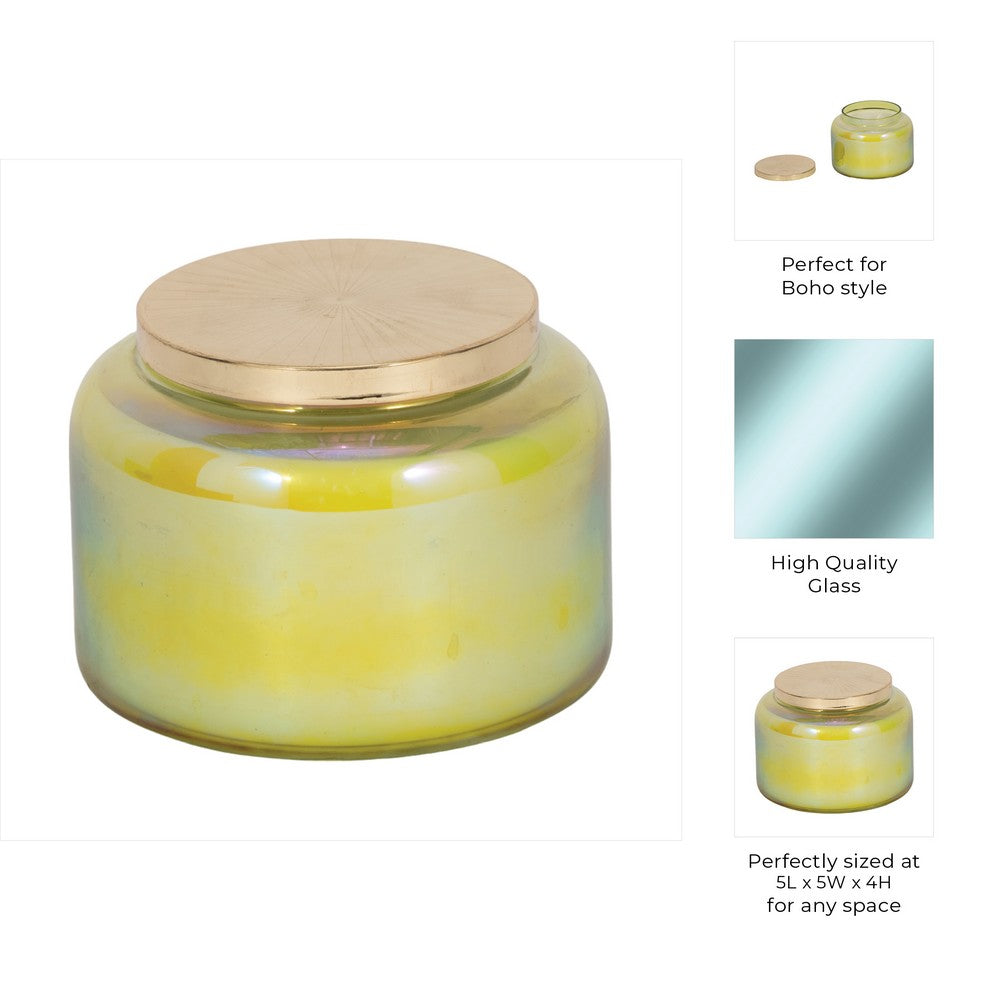 Lidded Candle with 23oz Verbena Scented Wax | 5" Luster Green | Gold