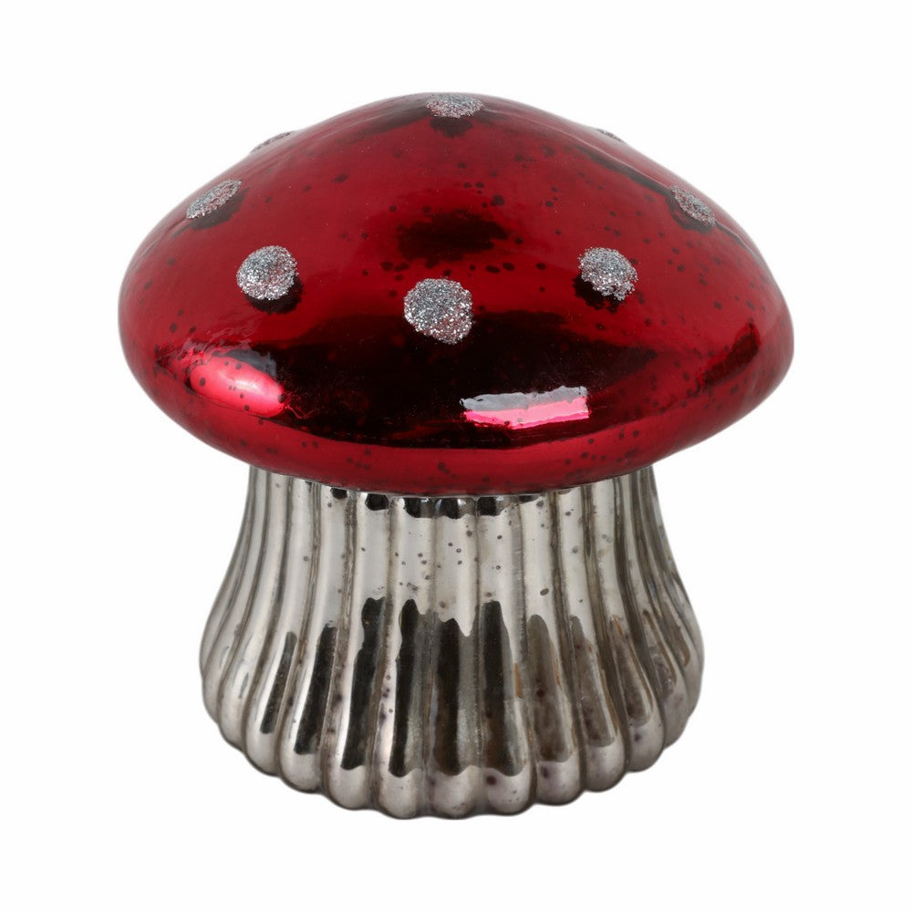 Decorative Mushroom Candle | 12oz Soy Wax Cinnamon Scent | 6" Red Glass