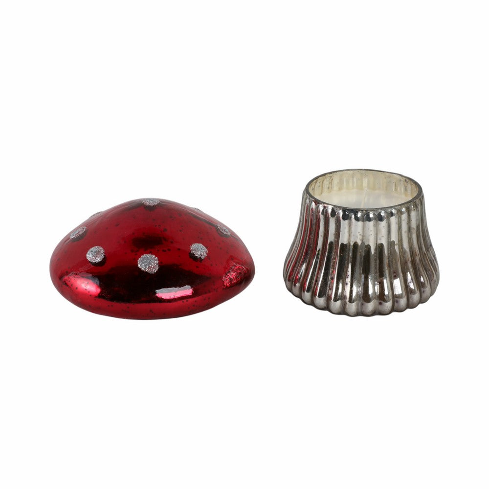 Decorative Mushroom Candle | 12oz Soy Wax Cinnamon Scent | 6" Red Glass