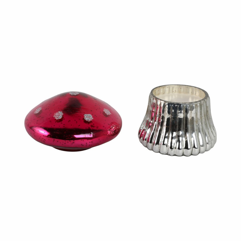 Vladd Fig-Apricot Candle | Silver Mushroom Metallic Base Pink Glass 6"
