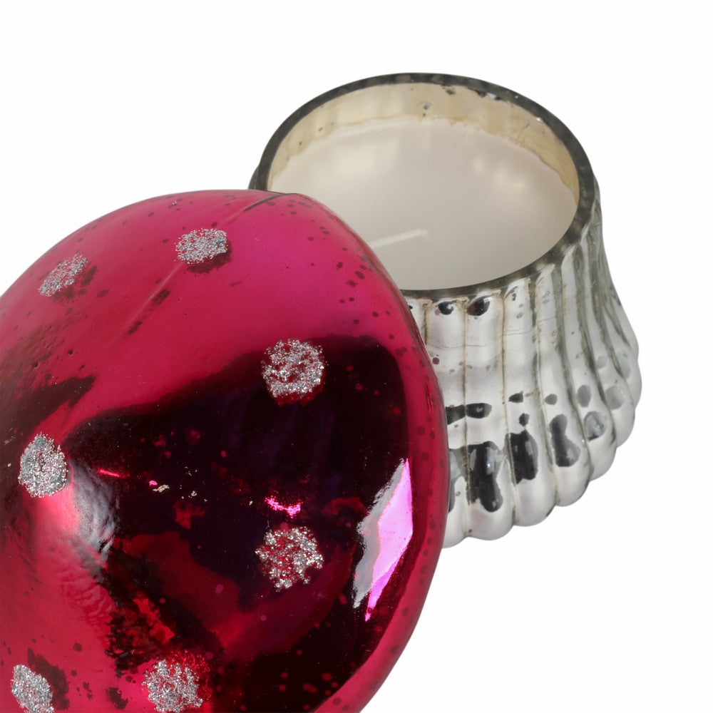 Vladd Fig-Apricot Candle | Silver Mushroom Metallic Base Pink Glass 6"