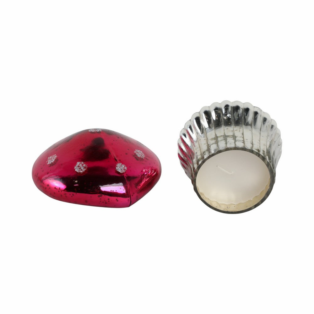 Vladd Fig-Apricot Candle | Silver Mushroom Metallic Base Pink Glass 6"