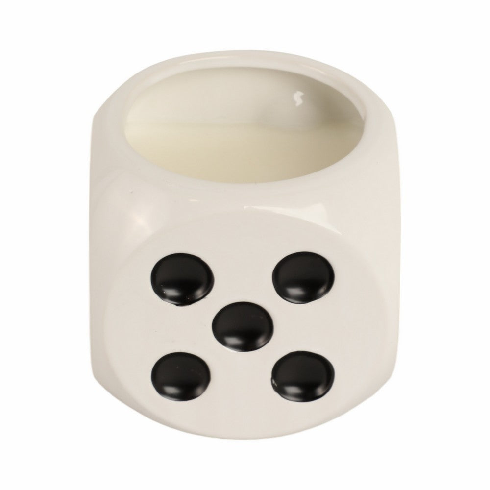 Tobacco Scented Dice Candle | 5" | White Ceramic w Black Dots