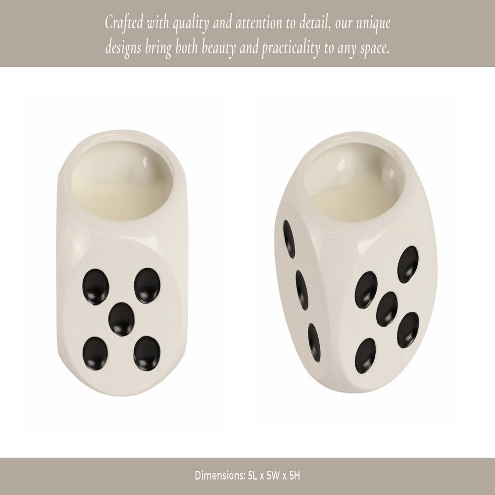 Tobacco Scented Dice Candle | 5" | White Ceramic w Black Dots