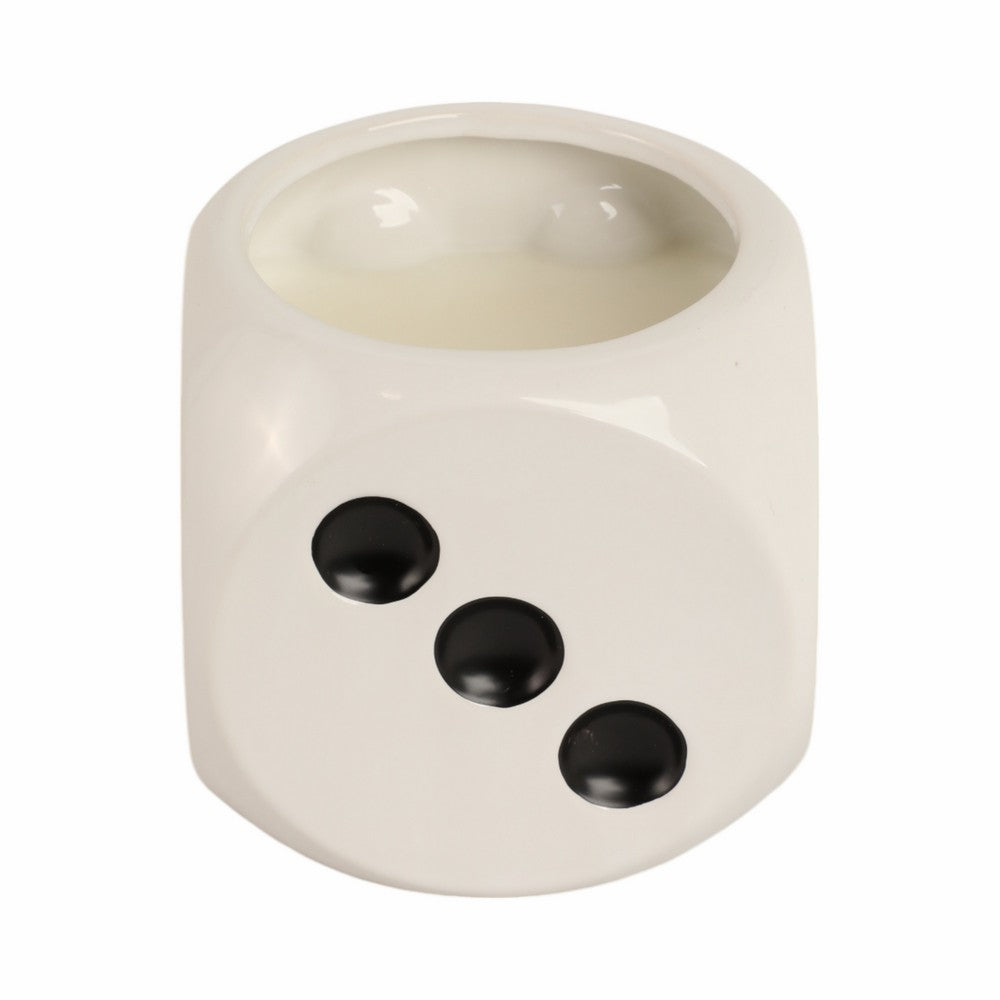 Tobacco Scented Dice Candle | 5" | White Ceramic w Black Dots