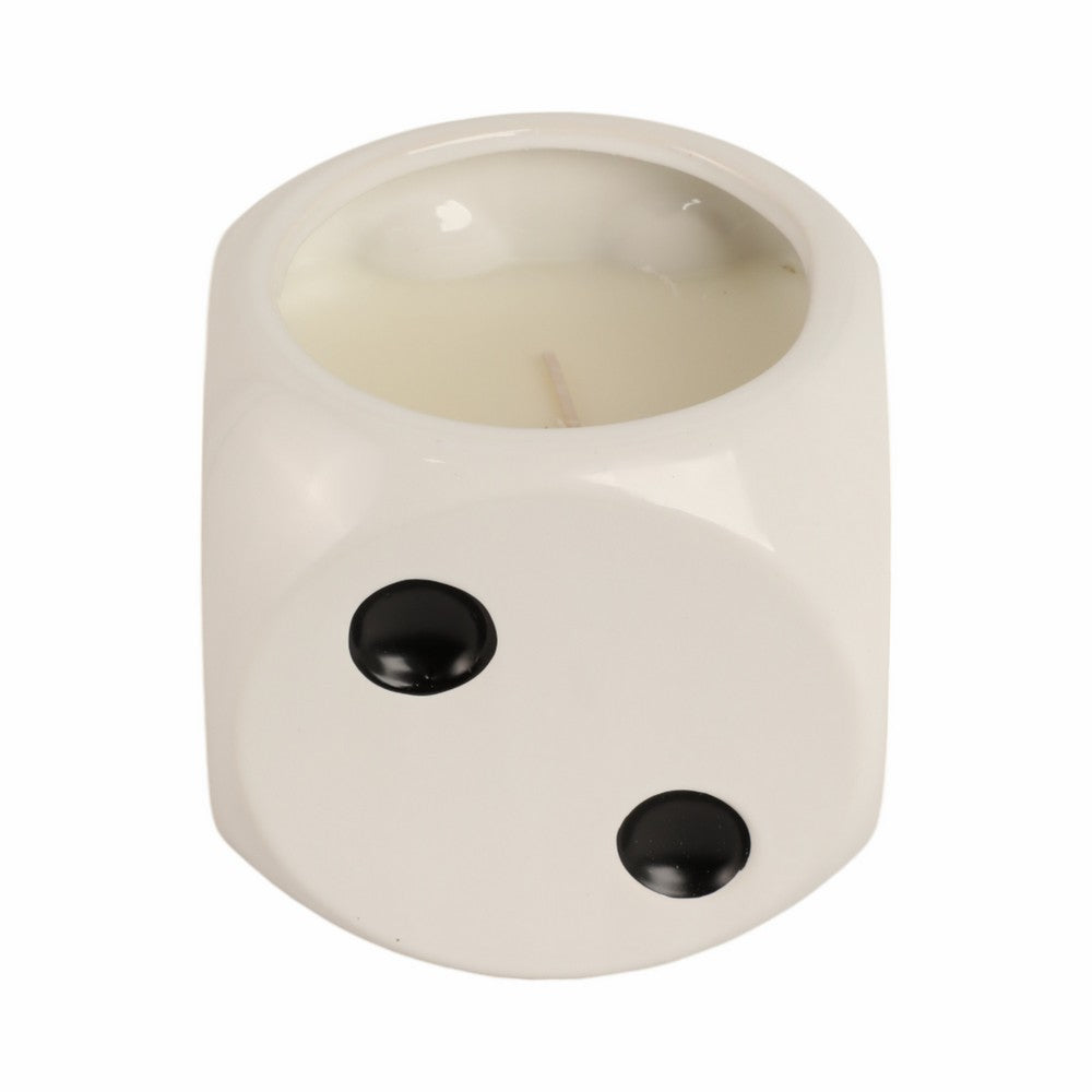 Tobacco Scented Dice Candle | 5" | White Ceramic w Black Dots