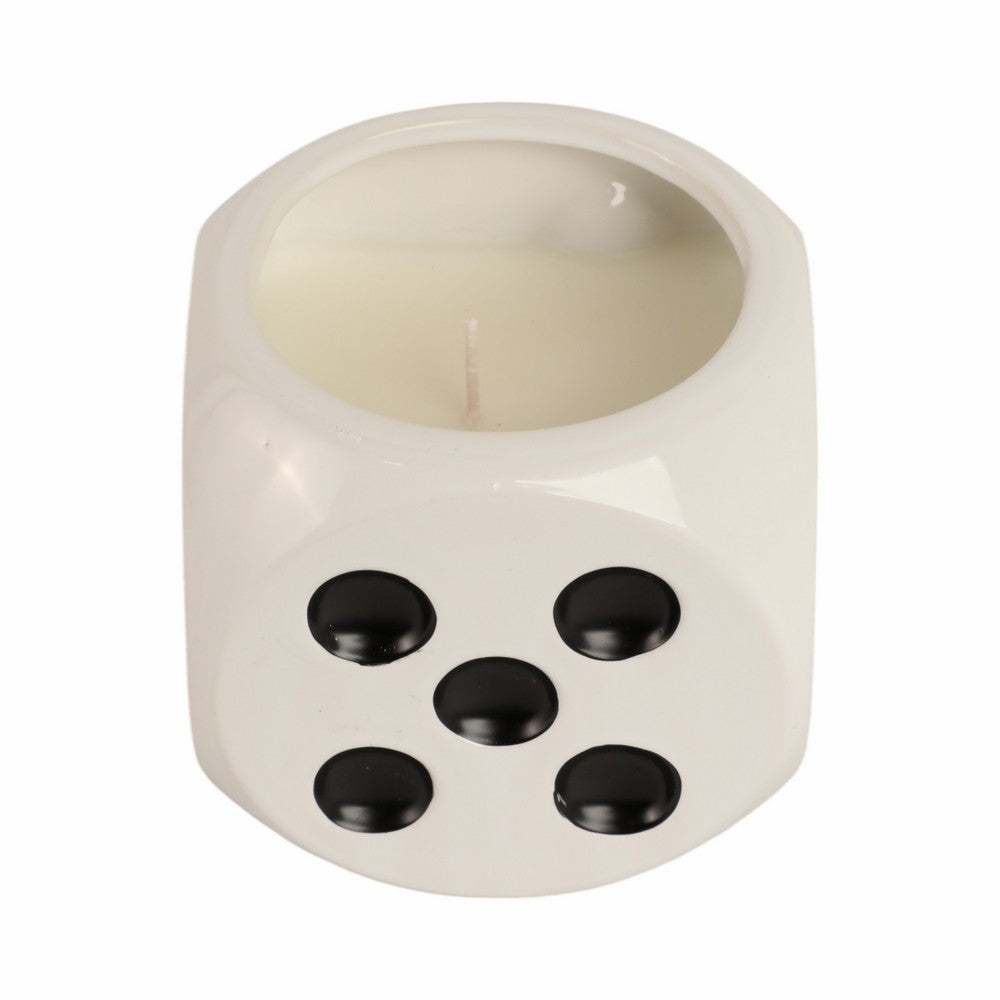 Tobacco Scented Dice Candle | 5" | White Ceramic w Black Dots