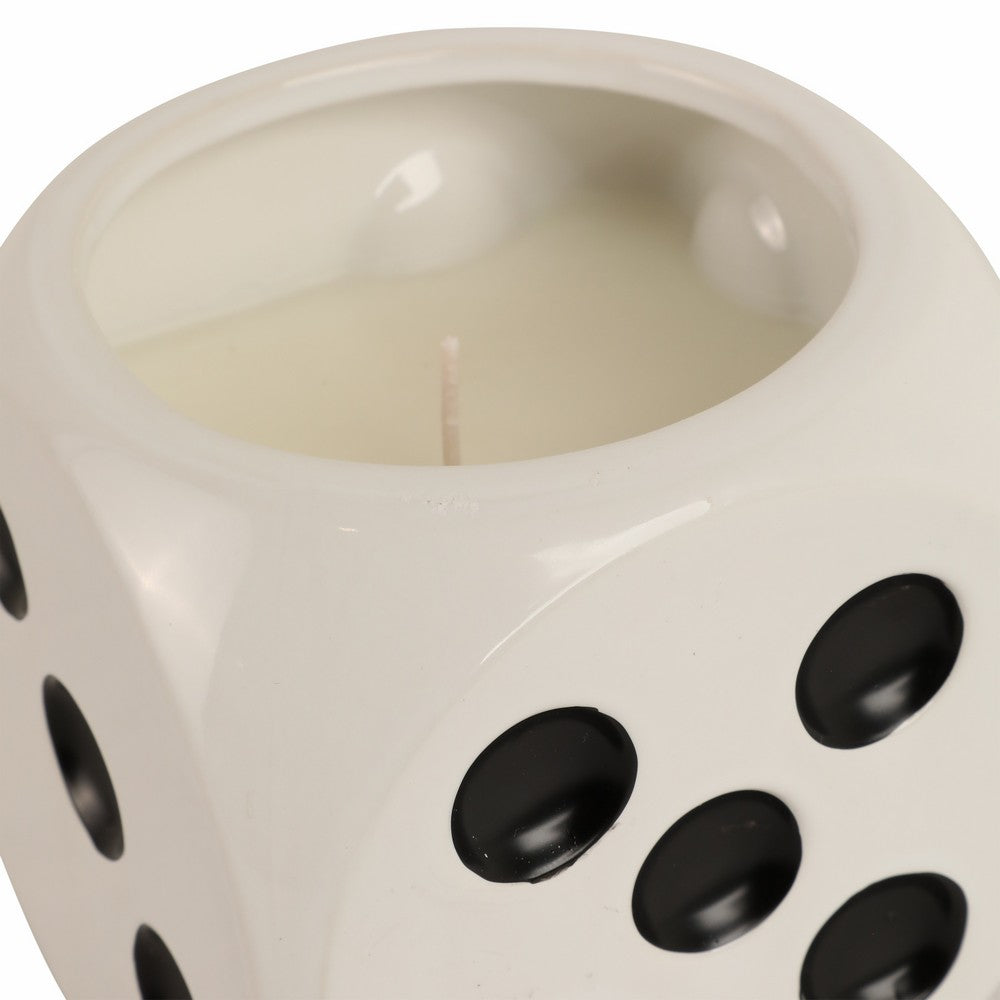 Tobacco Scented Dice Candle | 5" | White Ceramic w Black Dots