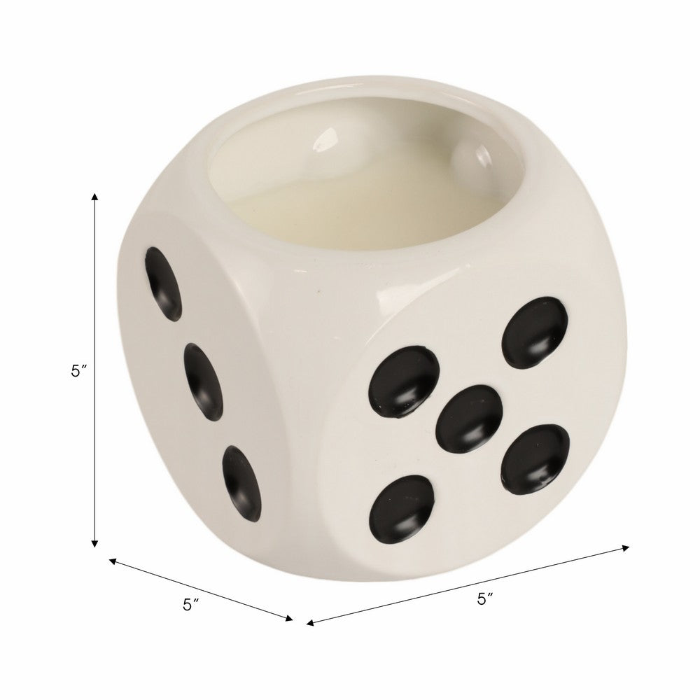 Tobacco Scented Dice Candle | 5" | White Ceramic w Black Dots