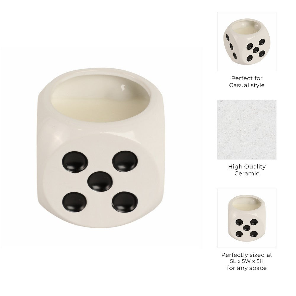 Tobacco Scented Dice Candle | 5" | White Ceramic w Black Dots