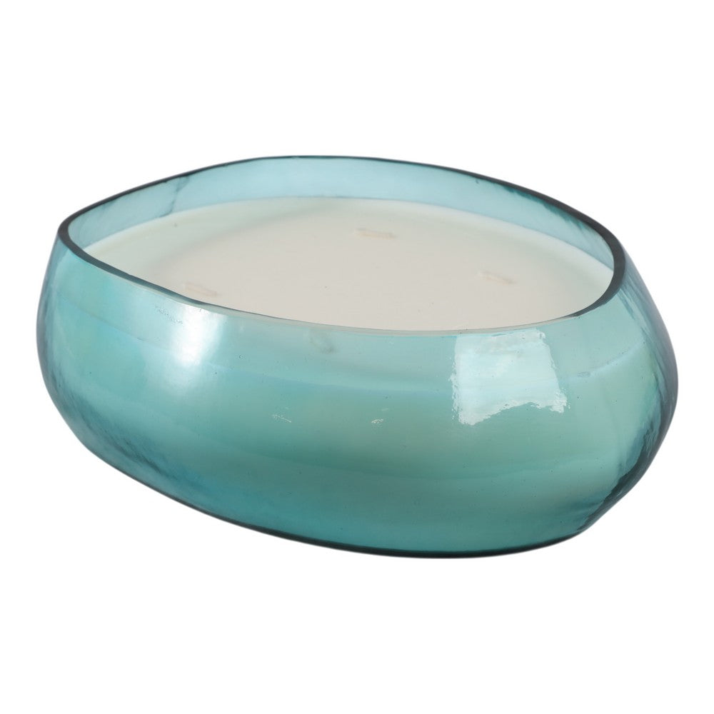 61oz Candle | Wood Sage & Sea Salt Scent | Coastal Blue Glass Bowl 10"