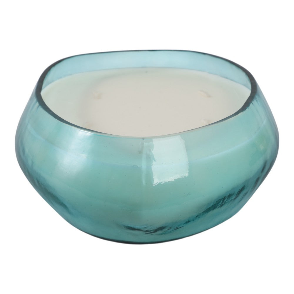 61oz Candle | Wood Sage & Sea Salt Scent | Coastal Blue Glass Bowl 10"
