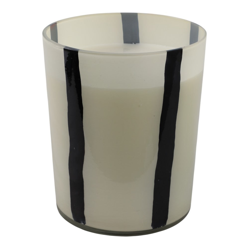 Ochs Candle | 105oz Red-Currant Oak | Black Striped Design 9" White Glass